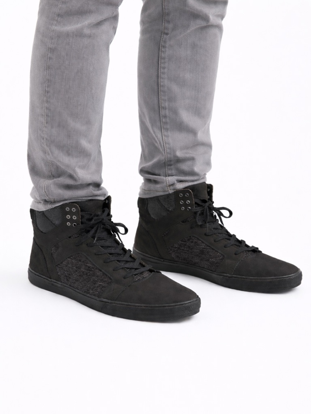Size 13 Supra Vaider Style Black High Top Skate Sneakers Textile Panel